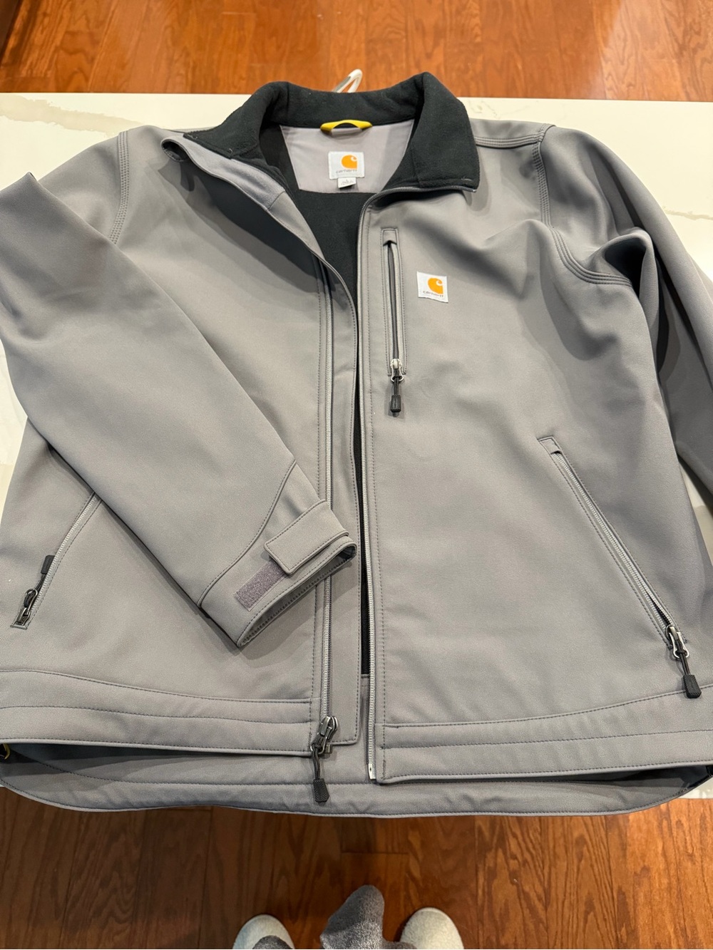 Carhartt Men’s Light Gray Softshell Jacket with Black Collar